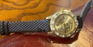 Women's 30mm Gold Tone Kim Seng Watch, Black and Gold Band